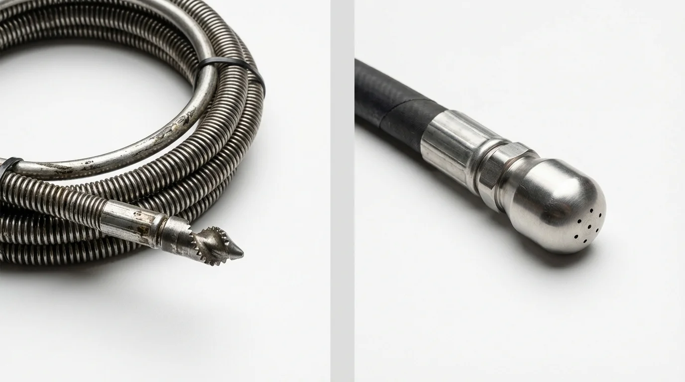 Drain snake cable and hydro jetting nozzle used for drain cleaning in Maumelle, AR