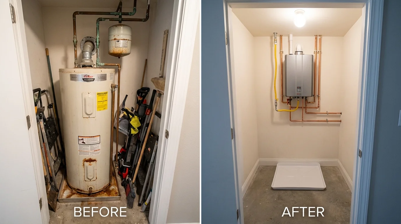 Tank water heater versus wall-mounted tankless unit comparison for Maumelle, AR homeowners