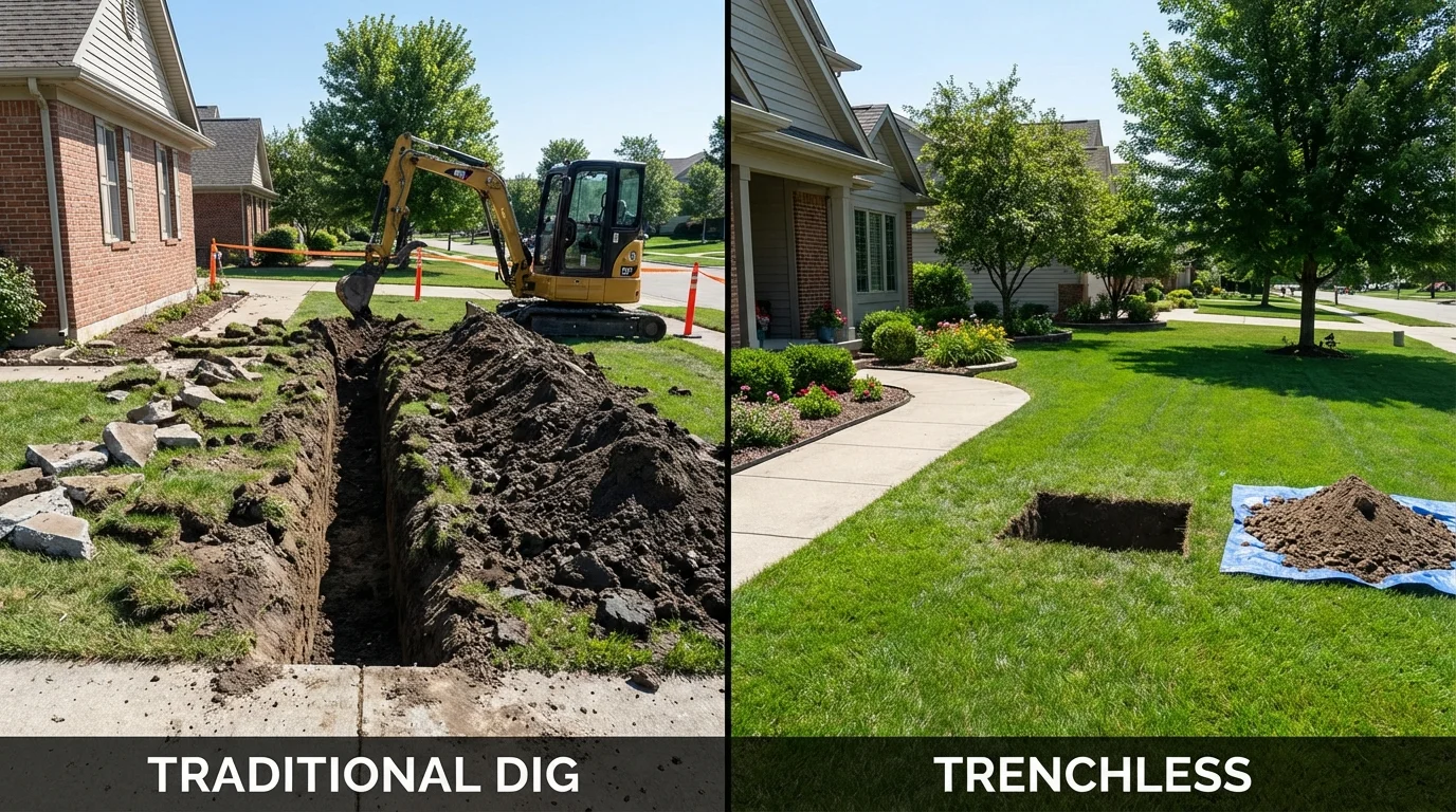 Trenchless sewer repair with minimal yard damage versus traditional excavation in Maumelle, AR
